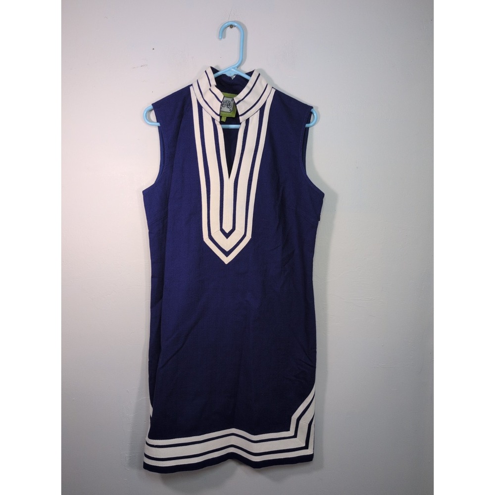 Elizabeth McKay sleeveless dress Size Large Blue & White retail $285